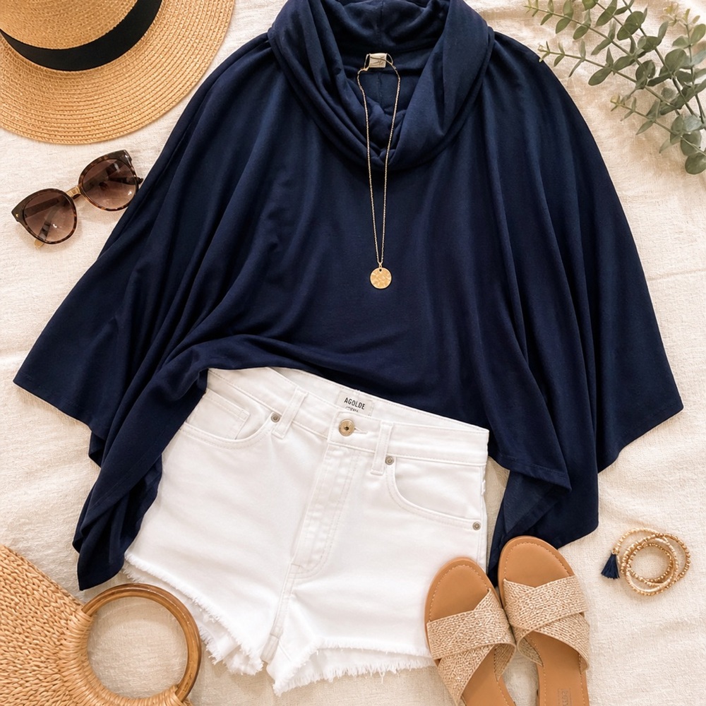 NWT Navy H by Halston Poncho S/M